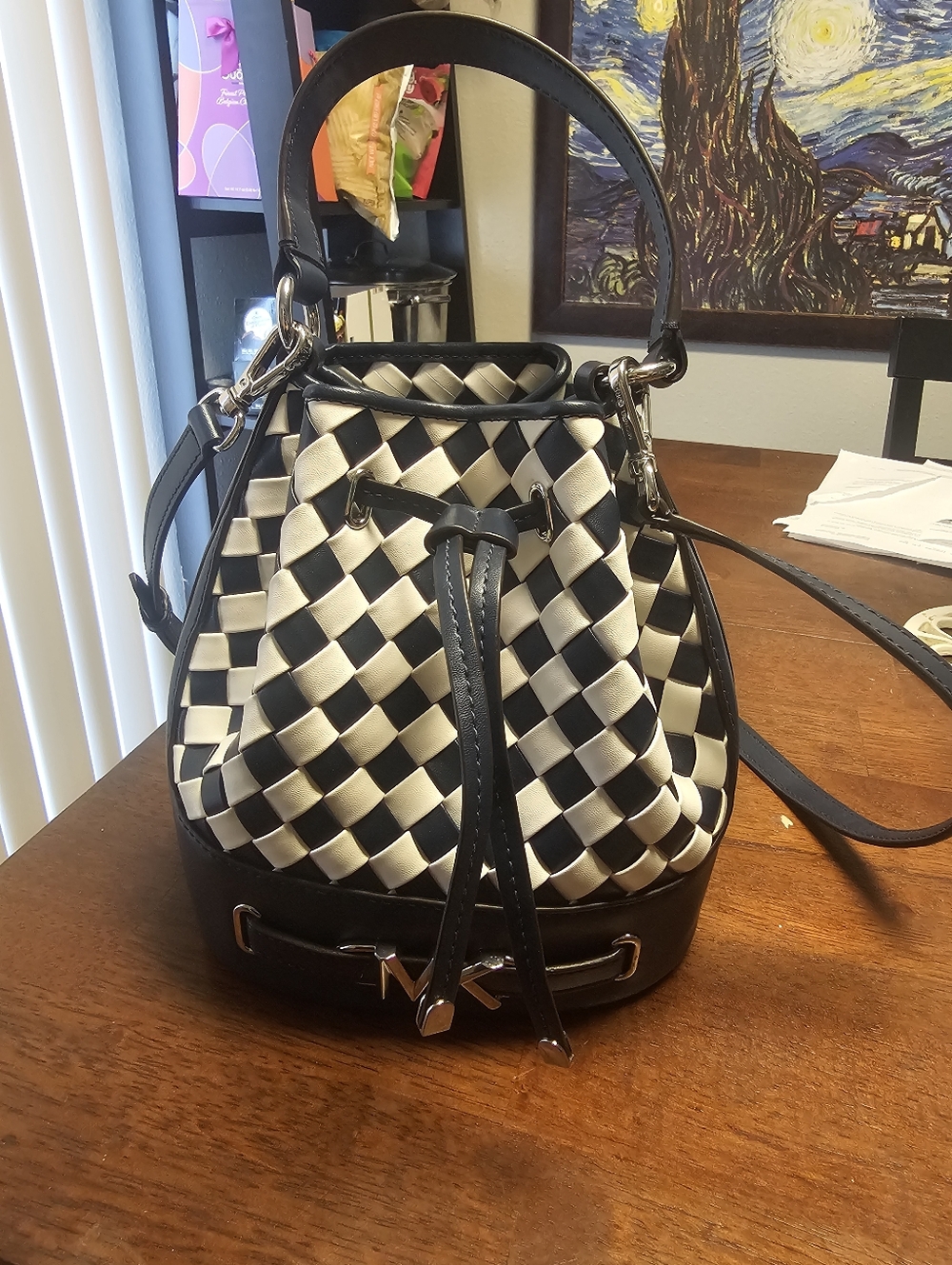 NWOT Michael Kors Blue and White Checkered Bucket Bag - Picture 5 of 9
